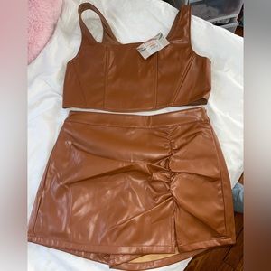 Chocolate brown crop top and skort set